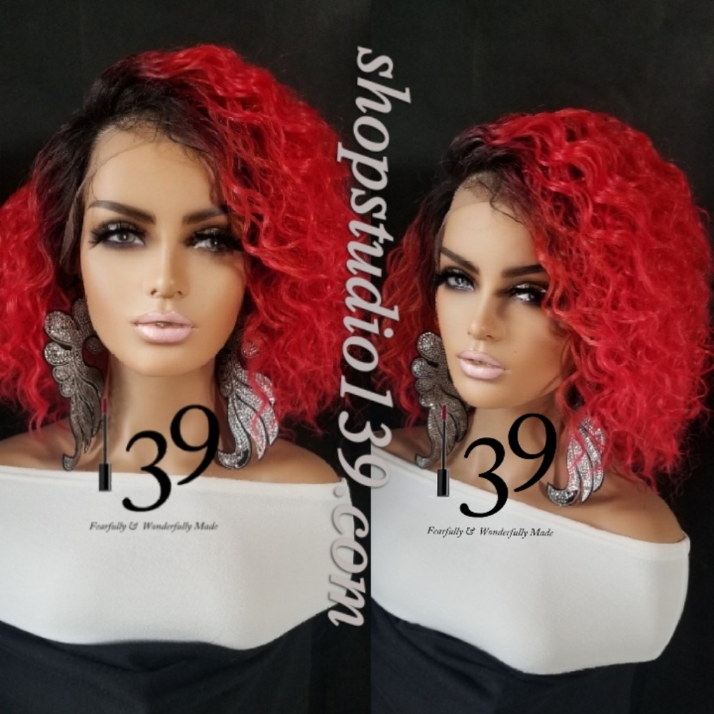 Red hot ombre curly lace front wig